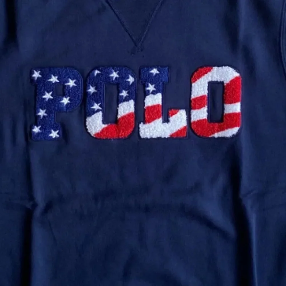 Polo Ralph Lauren Polo Logo Americana Crewneck Fleece Pullover Sweatshirt Navy